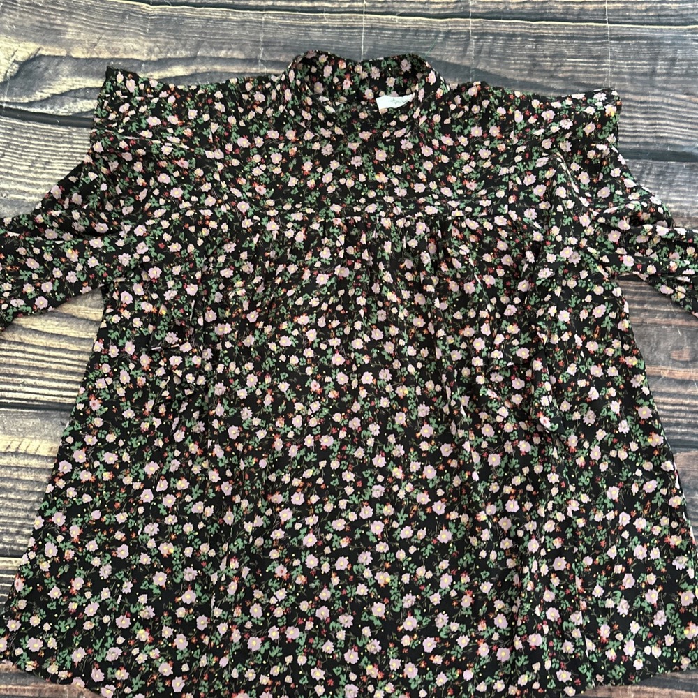 Wayf Black Floral Blouse Ruffles High Neck Romantic XSMALL - Picture 5 of 8